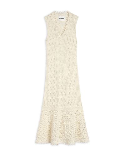 Jil Sander Jil Sander Sleeveless Fine Crochet Knit V Neck Dress