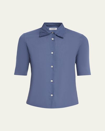 Jil Sander Layered Collar Short-Sleeve Cotton Button-Down Shirt
