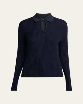 Jil Sander Long-Sleeve Button-Keyhole Polo Shirt