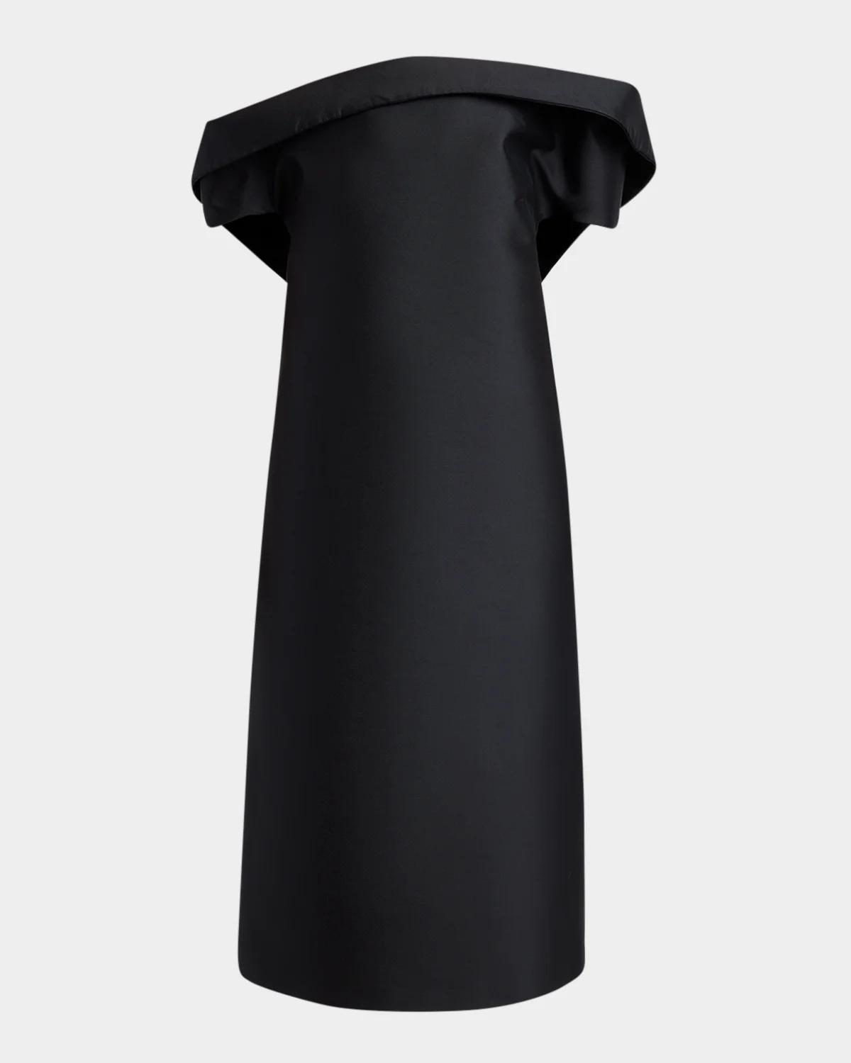 Jil Sander Off-The-Shoulder Silk-Wool Midi Dress