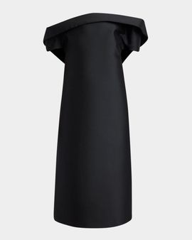 Jil Sander Off-The-Shoulder Silk-Wool Midi Dress