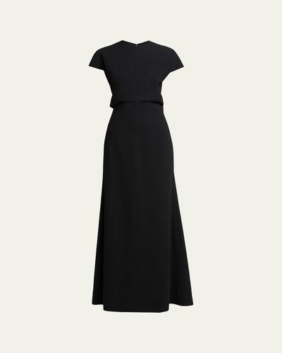 Jil Sander Open Back Short-Sleeve Long Wool Dress