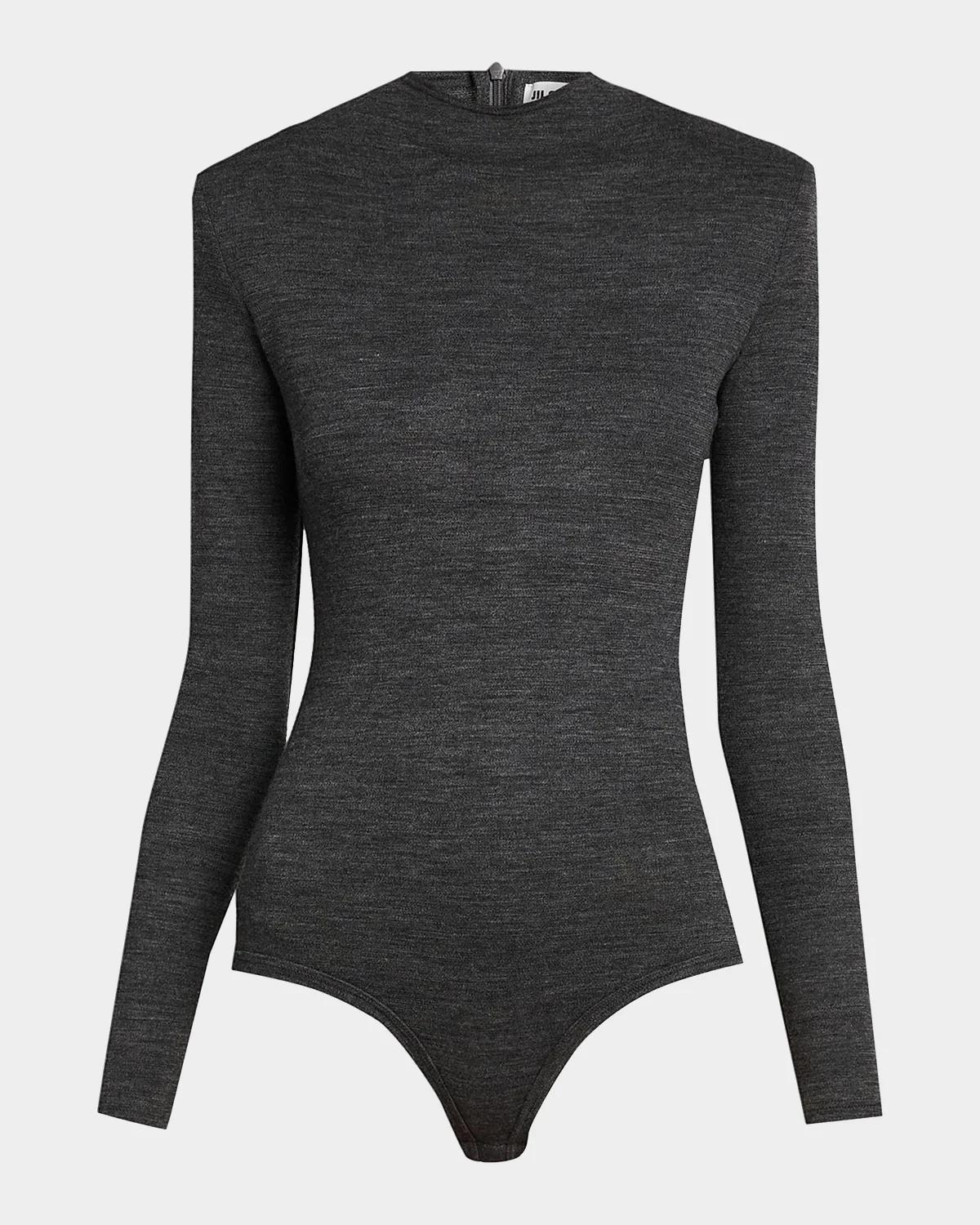 Jil Sander Padded-Shoulder Wool Jersey Bodysuit
