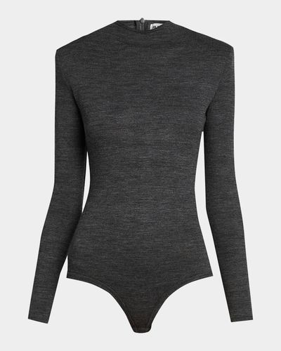 Jil Sander Padded-Shoulder Wool Jersey Bodysuit