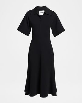Jil Sander Short-Sleeve Crepe A-Line Midi Dress