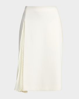 Jil Sander Side-Pleat Wool Sable Knee-Length Skirt