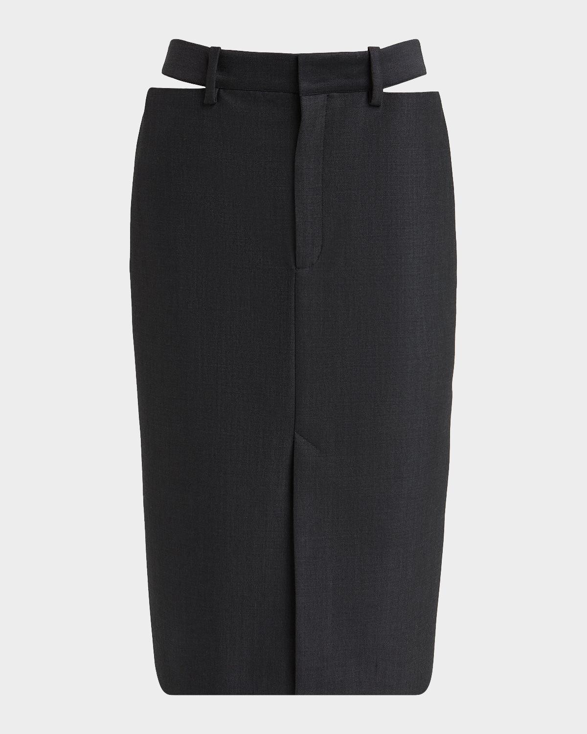Jil Sander Waist-Cutout Wool Suiting Skirt