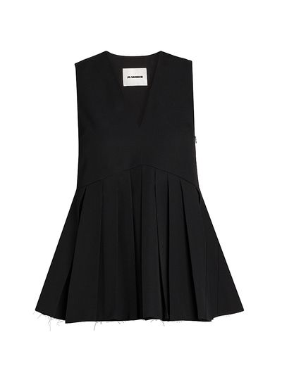 Jil Sander Women's Pleated Wool V-Neck Sleeveless Top