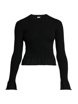 Jil Sander Women's Wool Flared-Trim Slim-Fit Crewneck Sweater