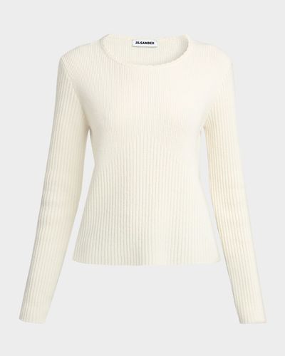 Jil Sander Wool-Cashmere Rib Crewneck Sweater