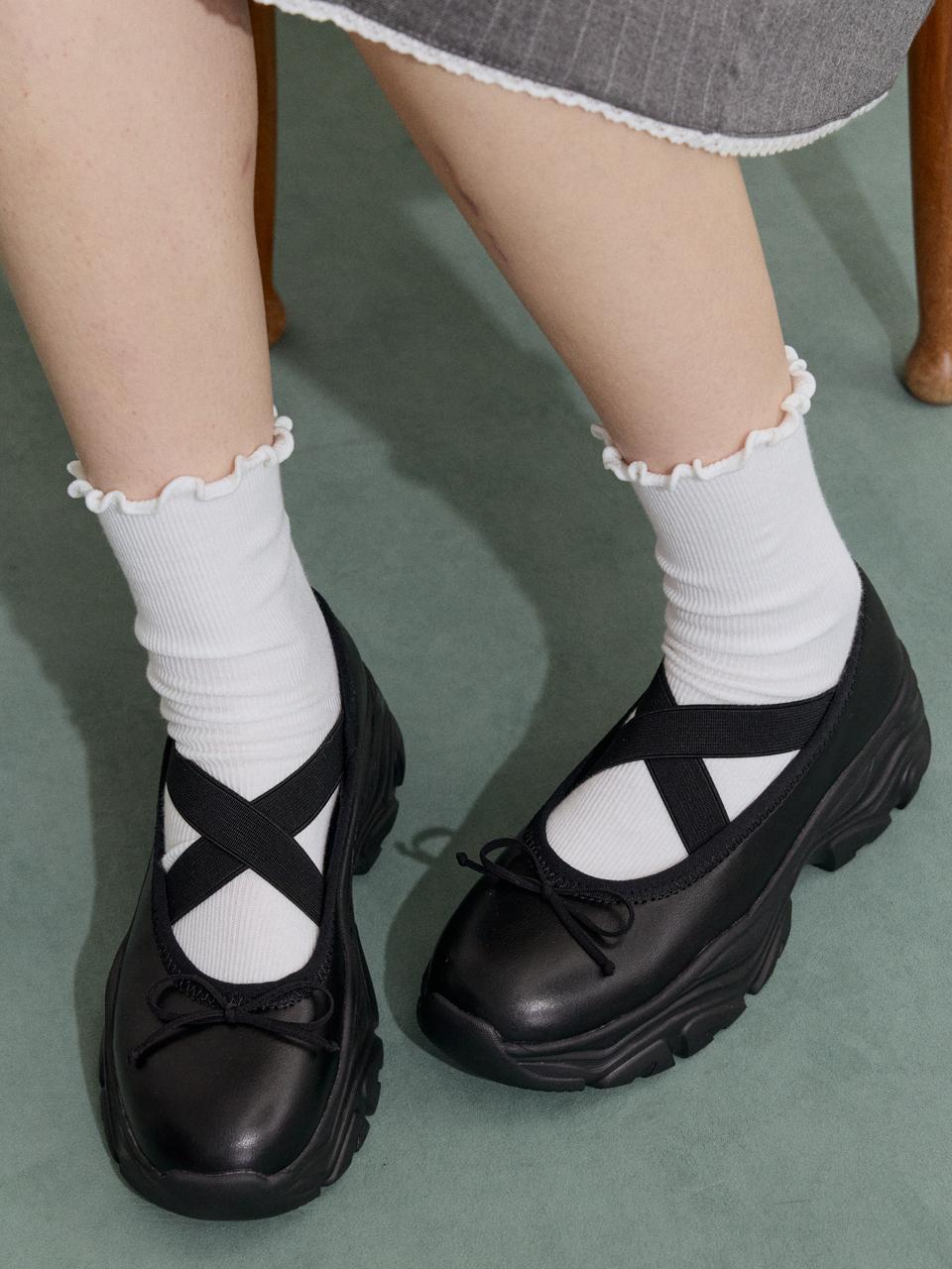 JILL BY JILLSTUART [MARI] Ribbon Mary Jane Platform Sneakers [Black] (JLSO5E203BK)