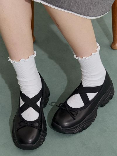 JILL BY JILLSTUART [MARI] Ribbon Mary Jane Platform Sneakers [Black] (JLSO5E203BK)