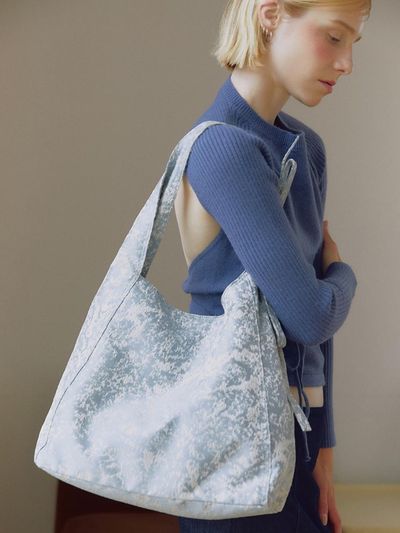 JILLSTUART Blue Jacquard Ribbon Point Big Shoulder Bag