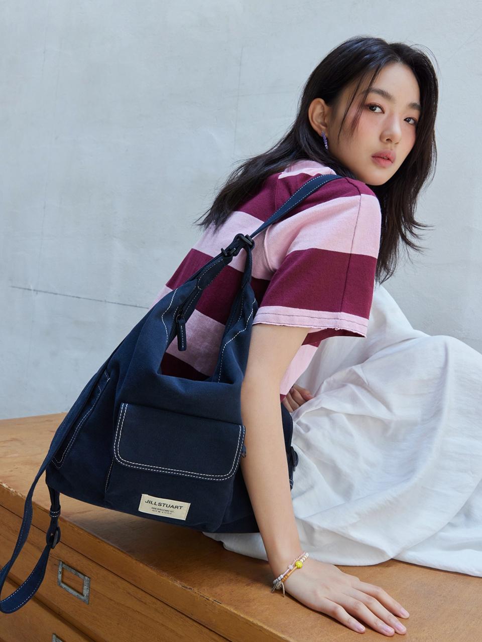 JILLSTUART Navy canvas stitch hobo backpack and shoulder Bag