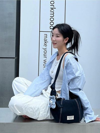 JILLSTUART Navy canvas stitch shoulder and body cross bag