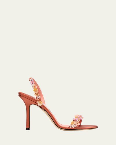 Jimmy Choo 100mm Jenn Flower-Embellished Satin Sandals