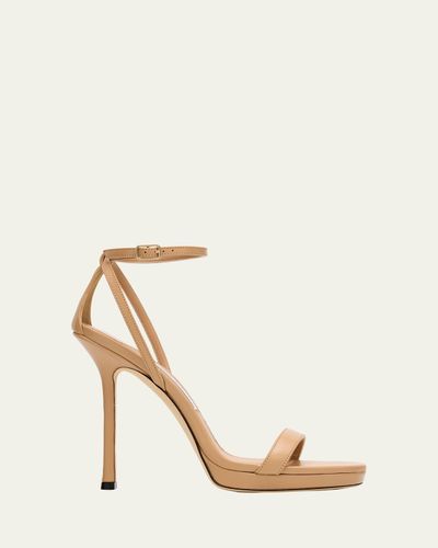 Jimmy Choo 120mm Moza Leather Platform Ankle-Strap Sandals