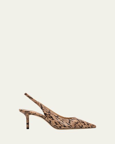 Jimmy Choo 65mm Love Snake-Printed Leather Slingback Pumps