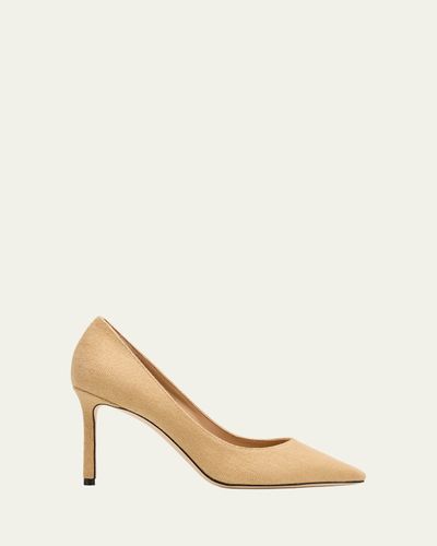 Jimmy Choo 85mm Romy Linen Pointed-Toe Pumps