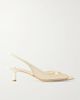 JIMMY CHOO Amita 45 embellished patent-leather trimmed metallic mesh slingback pumps - 1