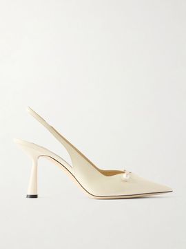 JIMMY CHOO Amita 85 embellished patent-leather slingback pumps