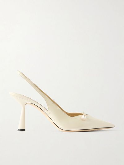 JIMMY CHOO Amita 85 embellished patent-leather slingback pumps