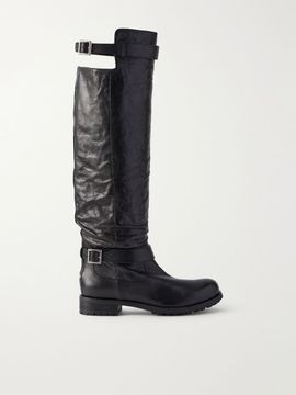 JIMMY CHOO Buckle-detailed leather knee boots