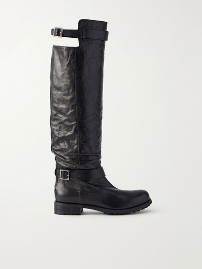 JIMMY CHOO Buckle-detailed leather knee boots