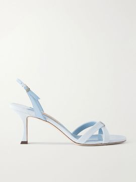 JIMMY CHOO Elsy 70 leather-trimmed canvas slingback sandals