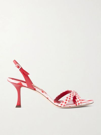 JIMMY CHOO Elsy 70 leather-trimmed twill slingback sandals