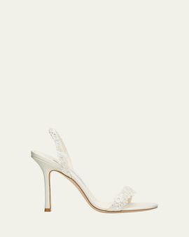 Jimmy Choo Jenn 100MM Daisy-Embroidered Satin Slingback Sandals