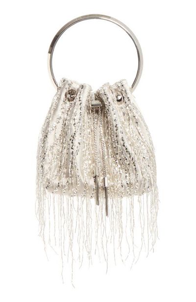 Jimmy Choo Jimmy Choo Bon Bon Beaded Fringe Satin Bucket Bag
