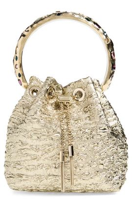 Jimmy Choo Jimmy Choo Bon Bon Puckered Metallic Jacquard Top Handle Bag