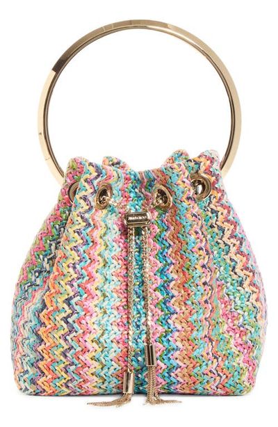 Jimmy Choo Jimmy Choo Bon Bon Woven Straw Bucket Bag