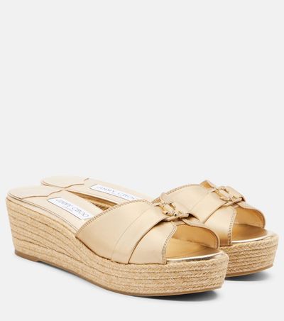 Jimmy Choo Jimmy Choo Leda metallic leather espadrille wedges