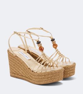 Jimmy Choo Jimmy Choo Lemi embellished leather wedge sandals