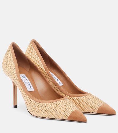 Jimmy Choo Jimmy Choo Love suede-trimmed raffia pumps