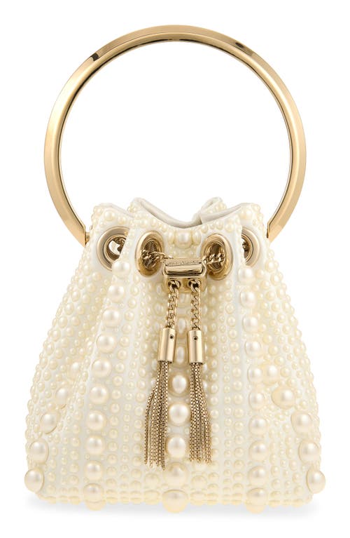 Jimmy Choo Jimmy Choo Micro Bon Bon Faux Pearl Embellished Satin Top Handle Pouch