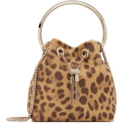 Jimmy Choo Jimmy Choo Tan Bon Bon Leopard Print Pony Bag
