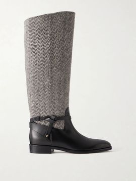 JIMMY CHOO Lawton leather-trimmed herringbone knee boots