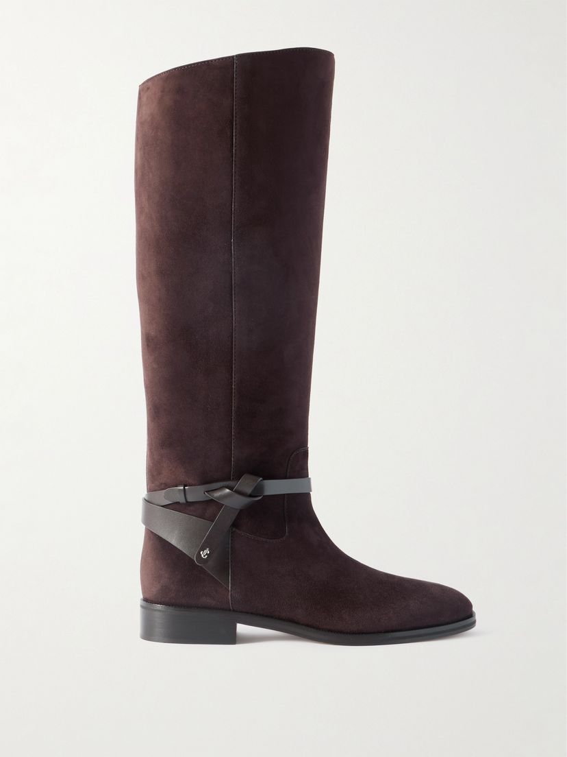 JIMMY CHOO Lawton leather-trimmed suede knee boots