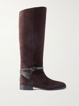 JIMMY CHOO Lawton leather-trimmed suede knee boots
