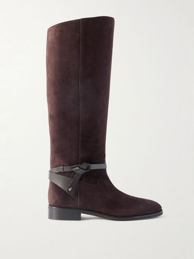 JIMMY CHOO Lawton leather-trimmed suede knee boots