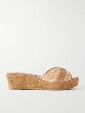 JIMMY CHOO Leda 50 leather-trimmed raffia platform espadrilles