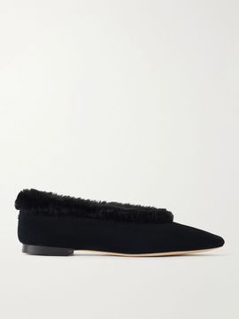 JIMMY CHOO Margot shearling-trimmed suede ballet flats