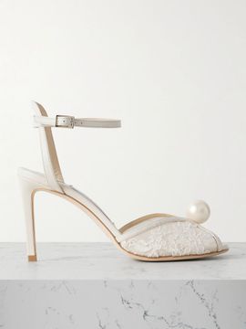 JIMMY CHOO Sacora 85 embellished leather-trimmed lace sandals