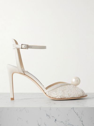 JIMMY CHOO Sacora 85 embellished leather-trimmed lace sandals