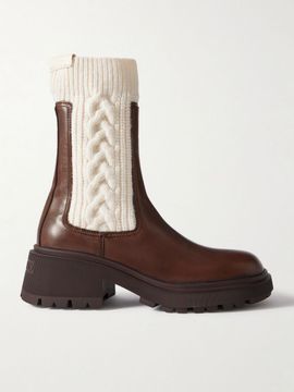 JIMMY CHOO Tamia 70 cable-knit wool and leather Chelsea boots