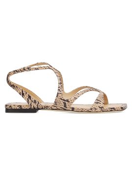 Jimmy Choo Women's Ayla Snake-Printed Leather Strappy Flat Sandals