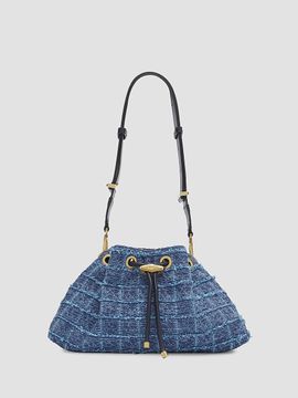 Jimmy Choo Women's Bon Bon Crosshatch Denim Bucket Bag